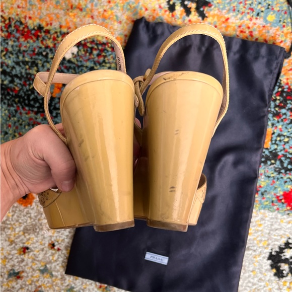 Prada Nude Patent Wedge Heel Sandals - Picture 4 of 8